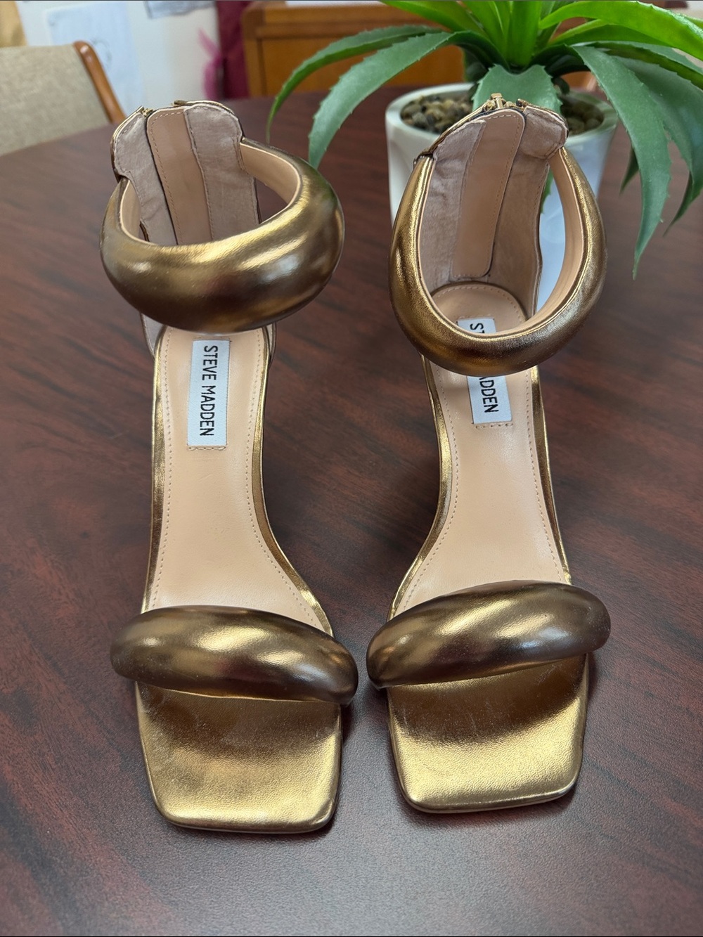 Steve Madden Gold Metallic Ankle-Strap Heels